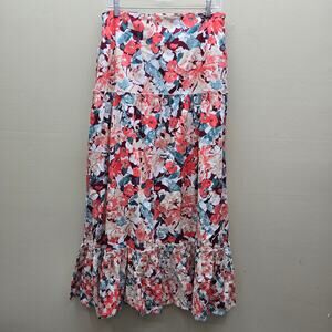 Luna Moon NEW Floral Print Tiered Ruffle Hem Maxi Skirt Bohemian Size Large